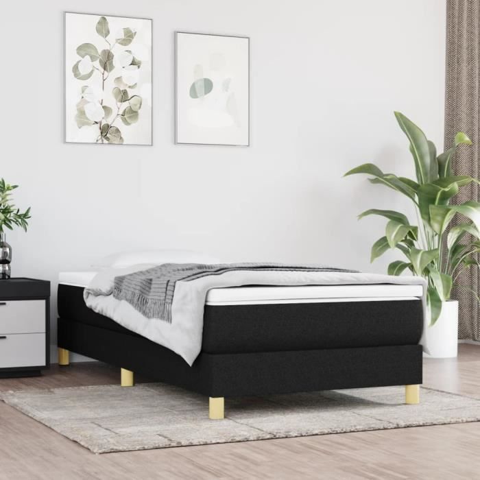 Base de cama de muelles KEENSO - 90x200 cm - Tela negra - Fácil montaje - Individual