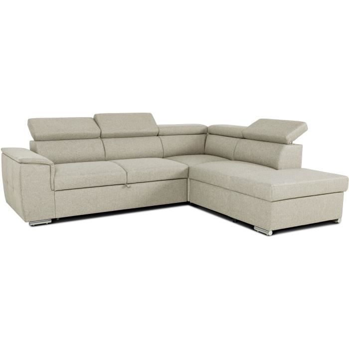Sofá cama esquinero reversible con almacenamiento - 5 plazas - DAYTONA - Tela beige - 260 x 77 / 94 x 216 cm