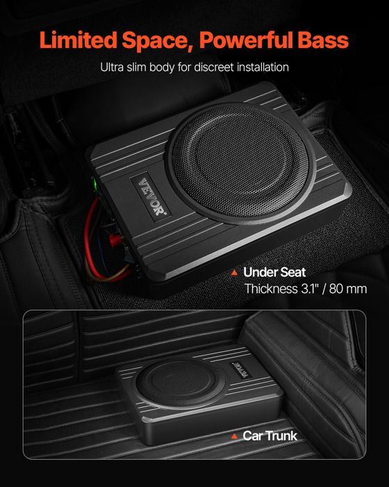 Subwoofer per auto VEVOR da 400 W da installare sotto il sedile - Altoparlante sottile per bassi, 203 mm