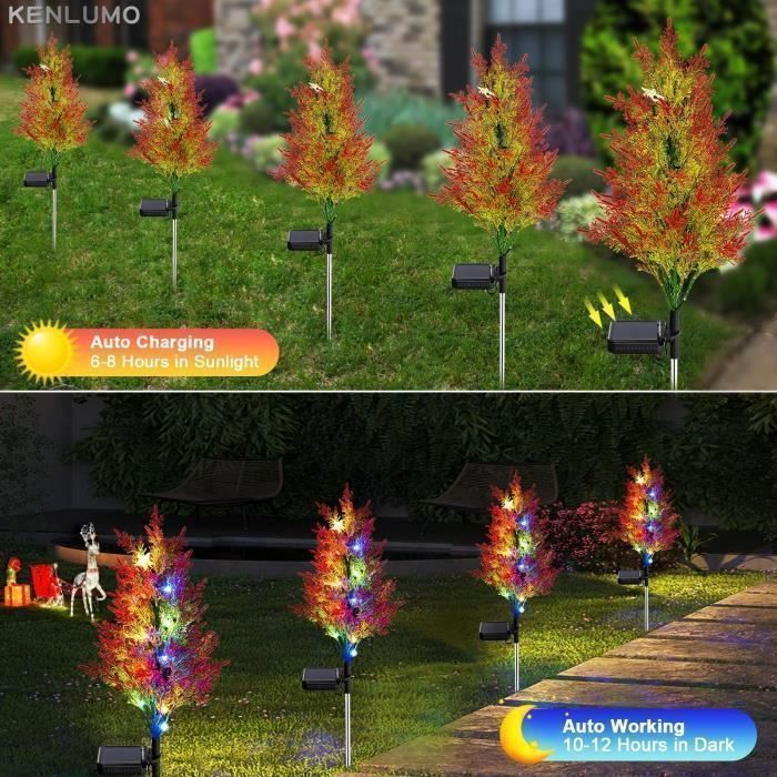 Set van 4 buitenlampen op zonne-energie, kleurrijke LED-lampjes, waterdicht, voor gazon, terras, cadeau, Halloween, kerstdecoratie