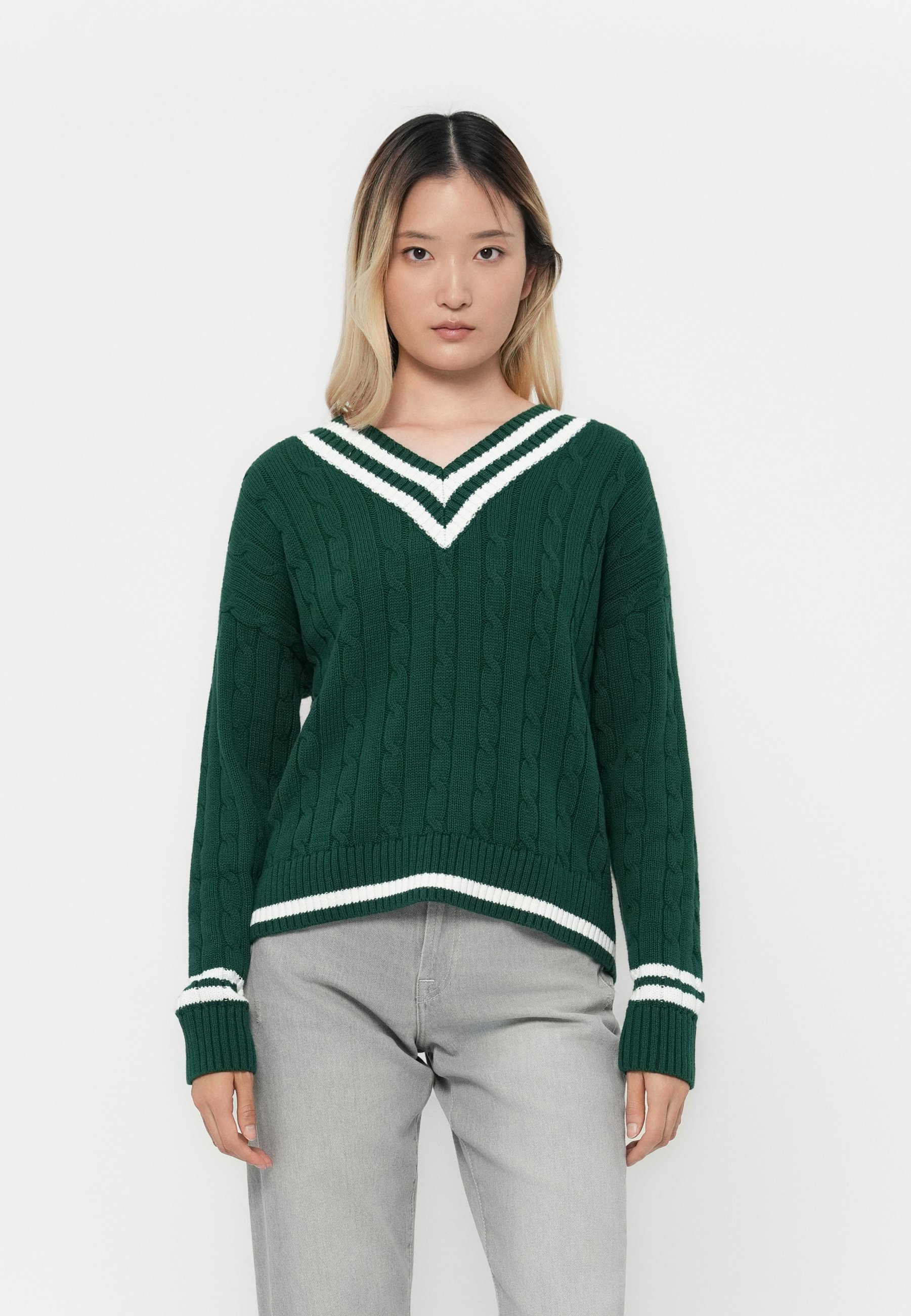 GAP katoenen V-hals trui met kabelpatroon - trui - tijdloze glamour