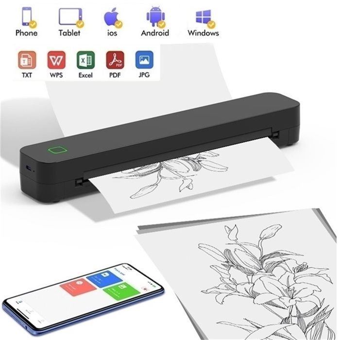 Stampante termica A4 (210*297 mm), piccola stampante portatile Bluetooth, compatibile con Android, iOS e Windows