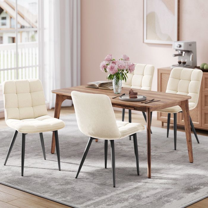 Conjunto de 6 cadeiras de jantar HavenlyHome, assento estofado em veludo bege, design ergonômico, pés de metal.
