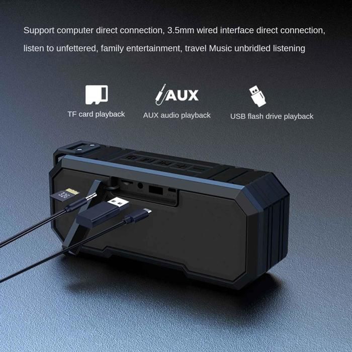 Draagbare, waterdichte Bluetooth-luidspreker met powerbank, lange batterijduur, geschikt voor buiten, compatibel met smartphones, draadloze audio.