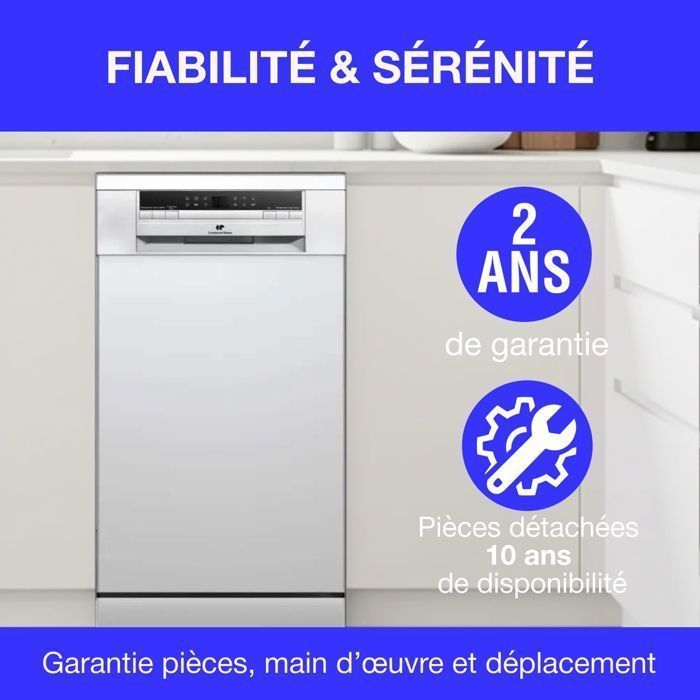 Lavastoviglie a libera installazione - CONTINENTAL EDISON - CELV1145W - 11 coperti - 45 cm - 45 dB - Bianca