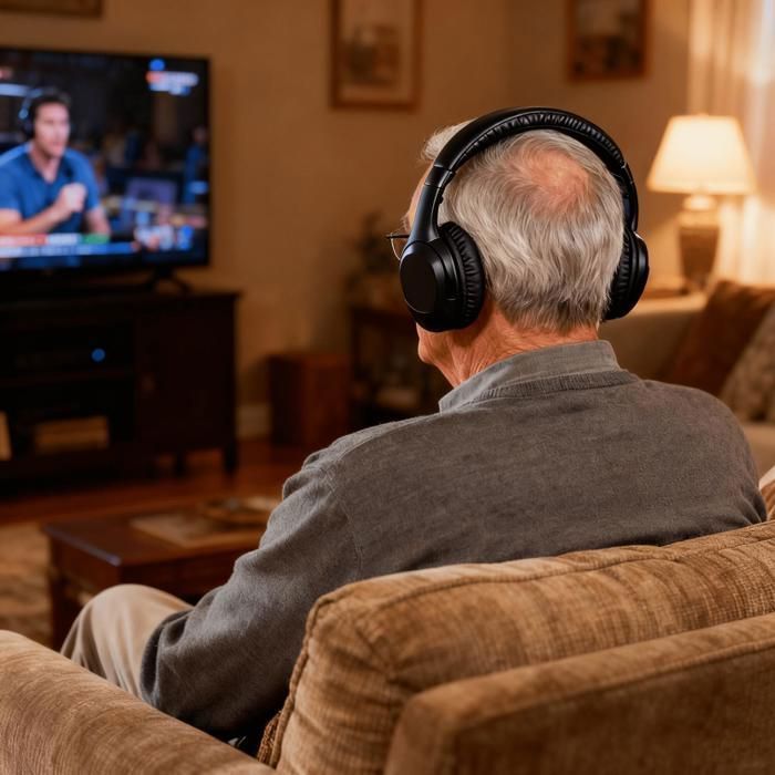 Fones de ouvido sem fio para TV para idosos - Adaptador USB recarregável de 2,4 GHz - Plug & Play - Audição confortável e fácil configuração
