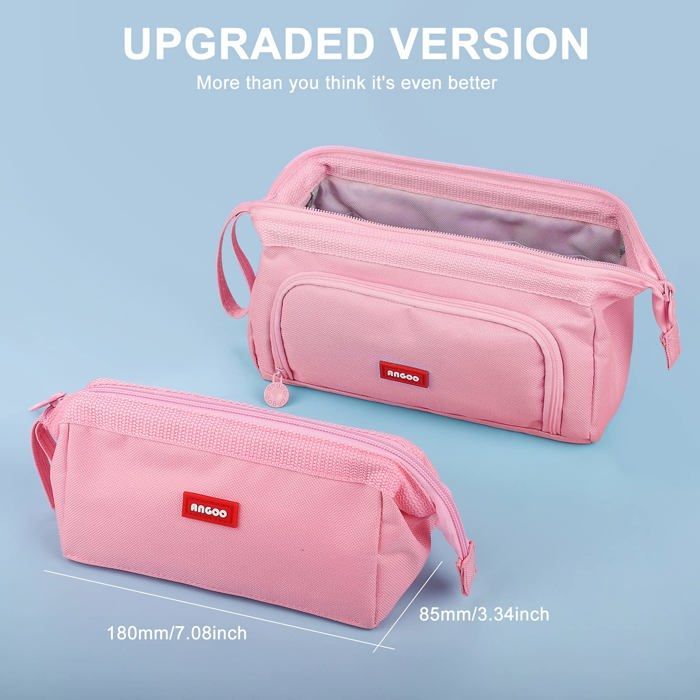 Pencil case - Pink - Large - Zipped - Canvas - Multifunctional