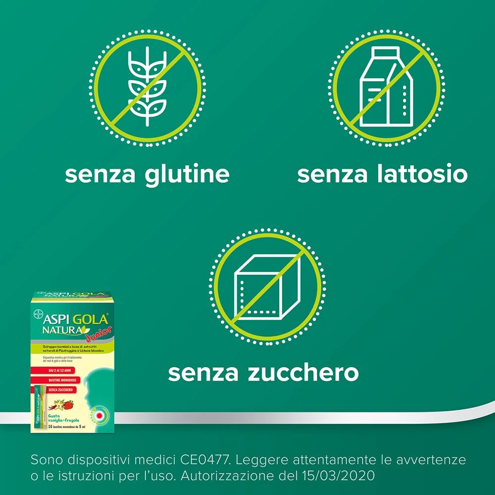 ASPIRINE Aspi Gola Natura Junior sirop 16 sachets Mal de gorge et toux