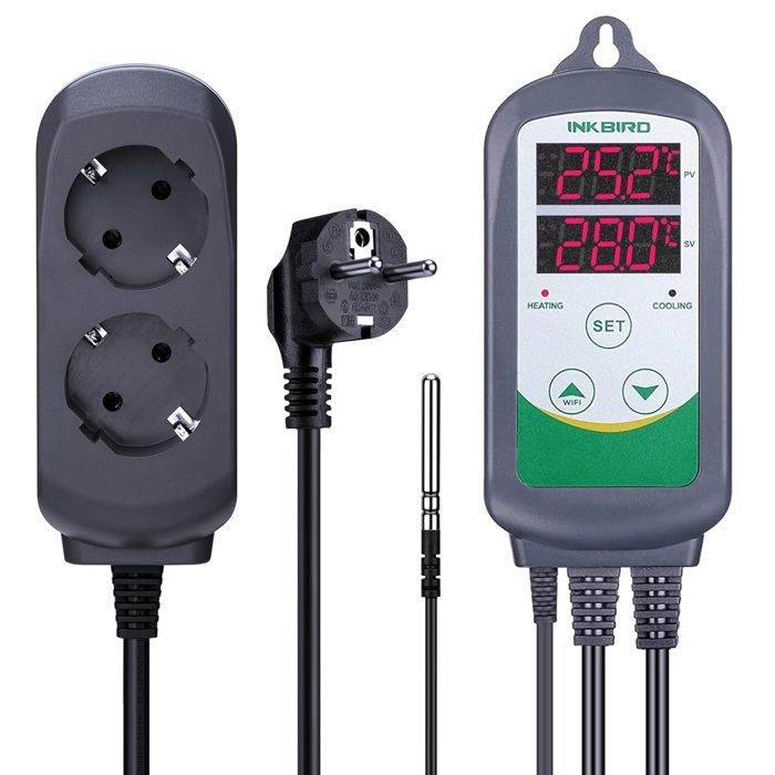 Controlador de temperatura INKBIRD ITC-308, termostato con enchufe y sonda digital, 2 relés, controlador de temperatura de calefacción de 220 V.