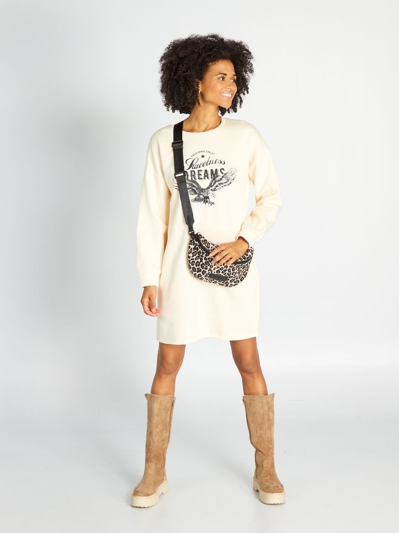 Bedrukte sweatshirtjurk - WIT