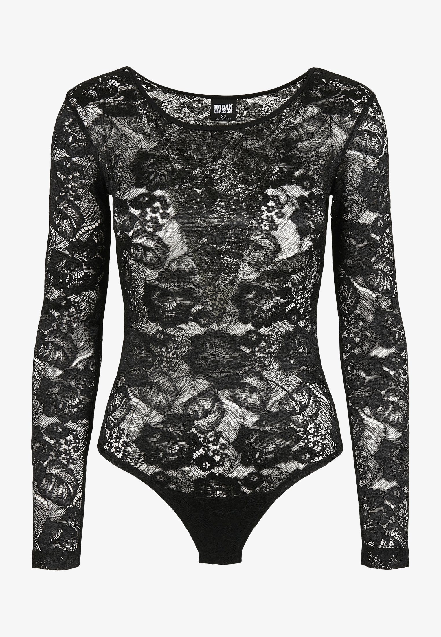 Urban Classics Damen-Spitzenbody mit langen Ärmeln – Bluse – schwarz
