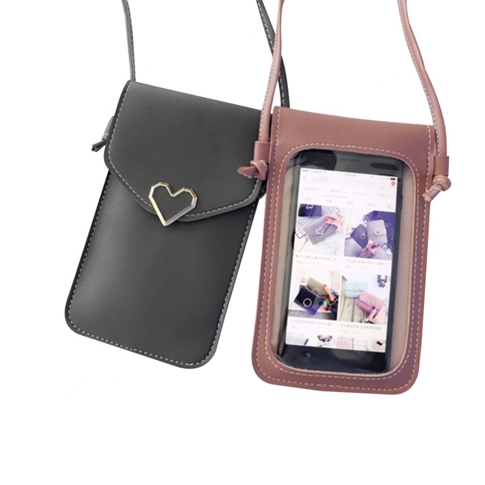 Sac bandoulière mini rétro et simple pour femme, en forme de cœur, transparent, avec écran tactile et pochette solide pour téléphone portable.