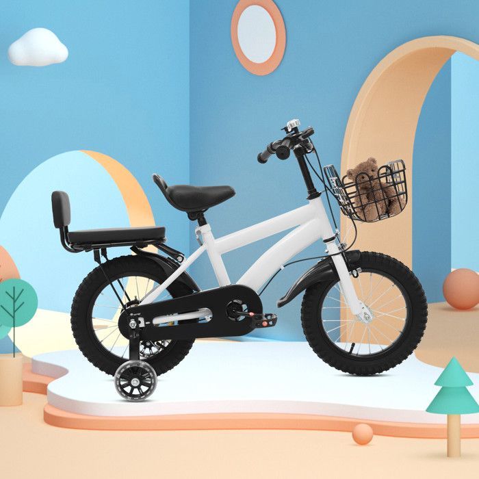 Vélo pour enfant de 3 à 7 ans, hauteur réglable avec roues supplémentaires et panier, convient pour les enfants de 95 à 115 cm
