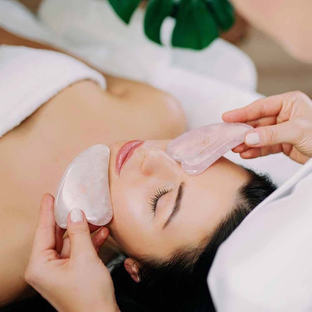 Crystallove Gesichtsmassagegerät Gua Sha – Rosenquarz – 1 komad