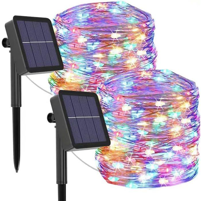 Set of 2 Colorful Solar String Lights for Outdoor Use, 12M, 120 LEDs, 8 Modes, Waterproof Solar String Lights