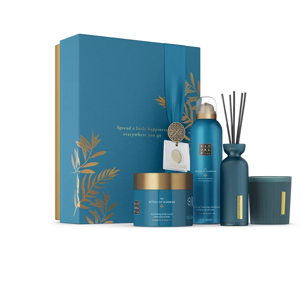 Set cadou Ritualul Hammam gel de duș spumant L 200ml, cremă de corp 200ml, lumânare parfumată 140g, mini bețișoare parfumate 70ml