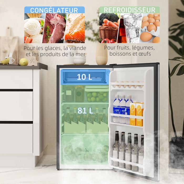 Refrigerator-freezer - HOMCOM - 91 L - adjustable shelves - under-counter design - energy efficiency class E - black
