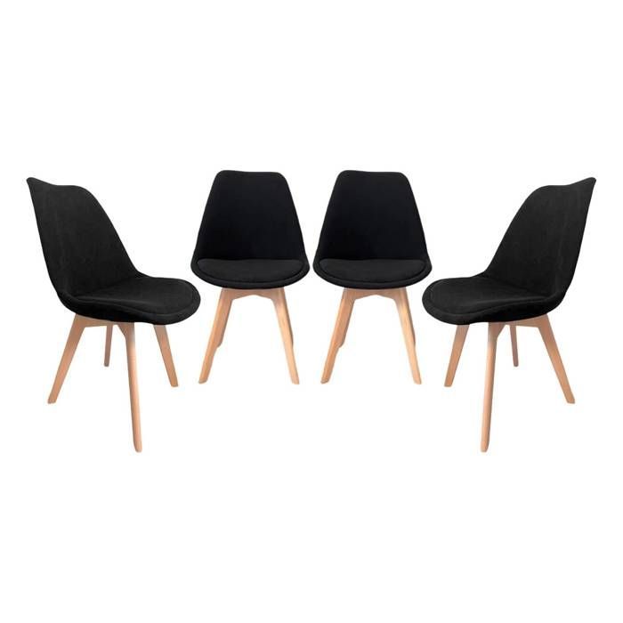 Juego de 4 sillas escandinavas con tapicería de pana negra y patas de madera de haya - Nils