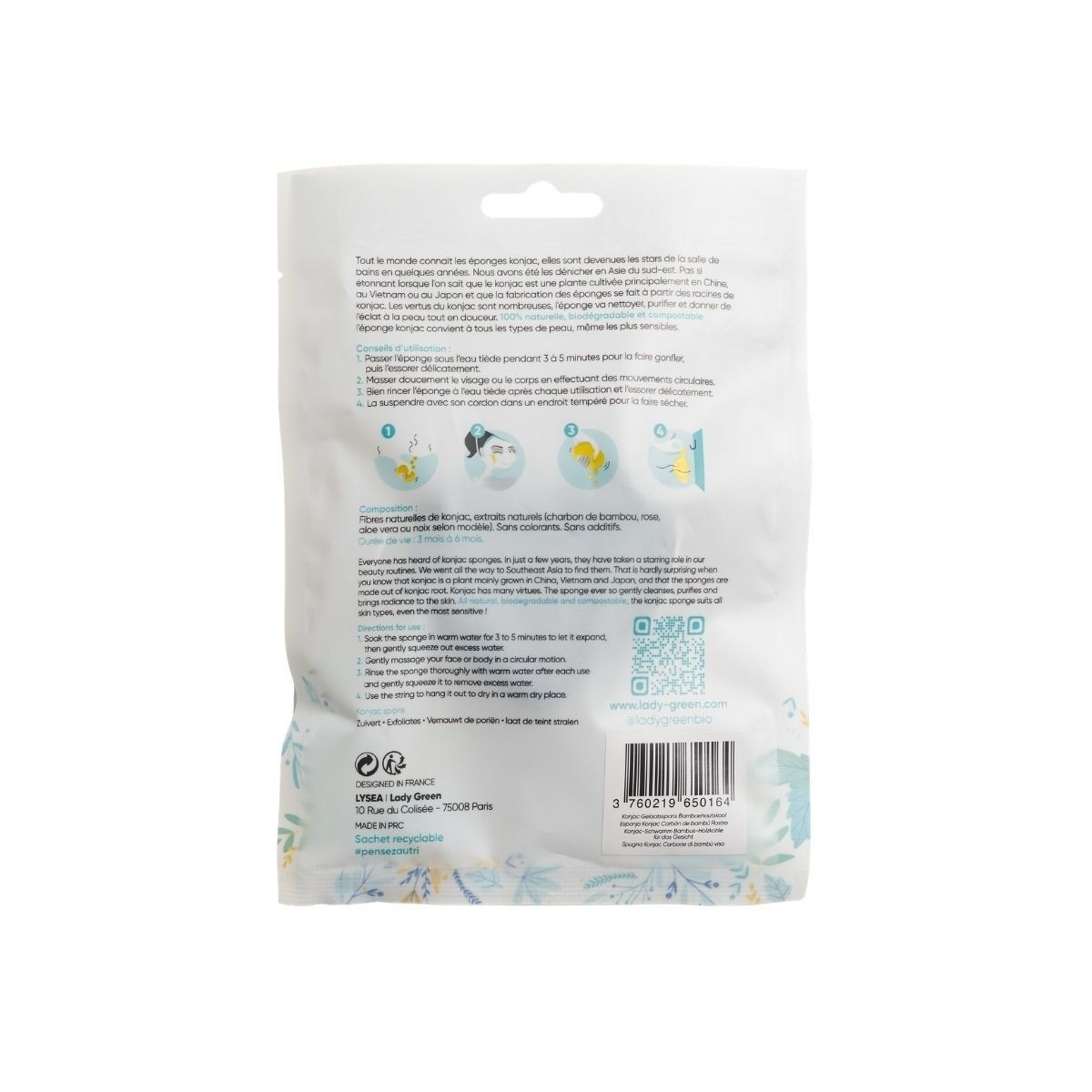 Lady Green Eponge Konjac Visage - Charbon de Bambou