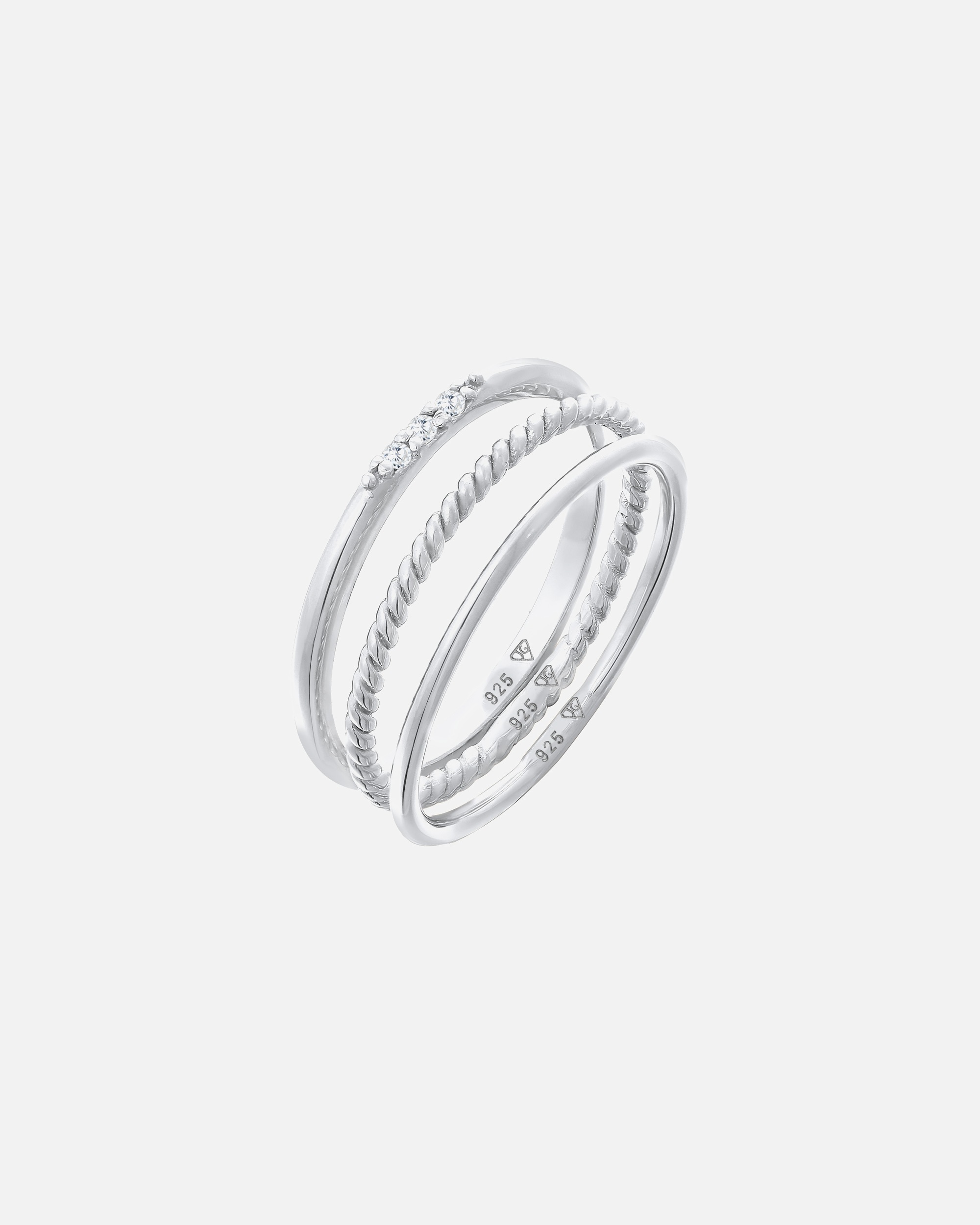 Elli Femmes Empilement Basique Set de 3 avec Cristaux de Zirconium en Argent Sterling 925