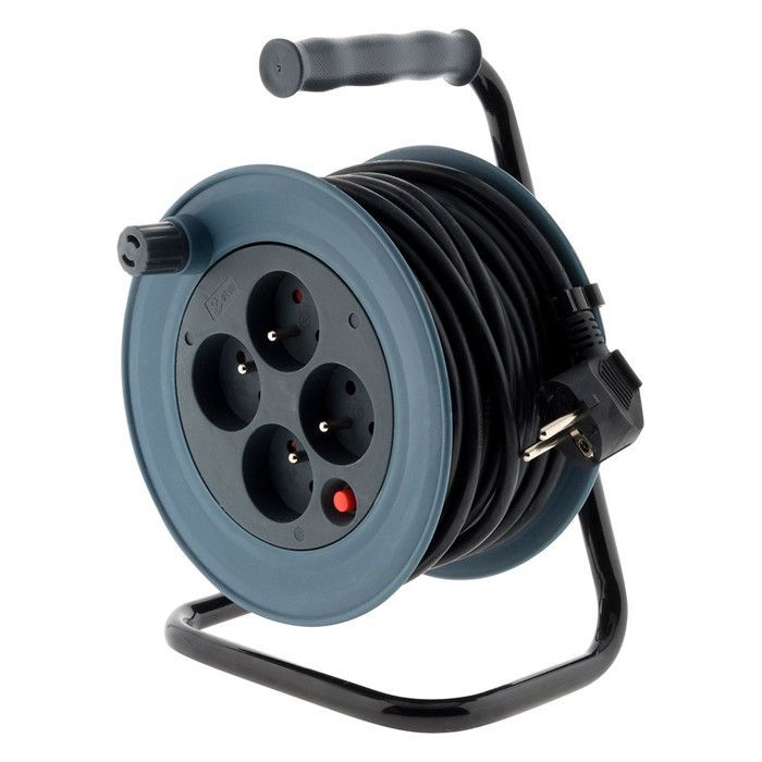 Enrollador de cable doméstico - ZENITECH - 15 m - 4 tomas - Metal - Gris