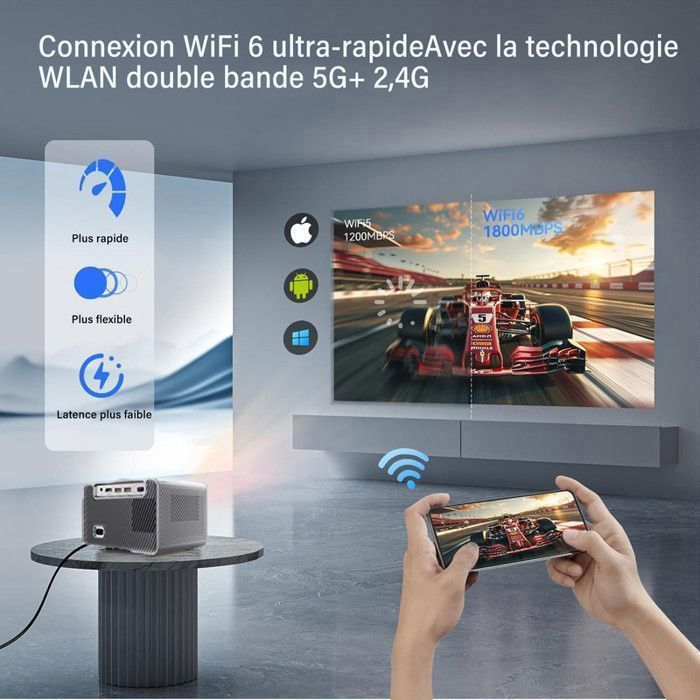 【Auto Focus/Keystone】Vidéoprojecteur 4K,30000 Lumens projecteur 1080P Full HDWiFi Projecteur pour iOS/Android/TV Stick -Avec