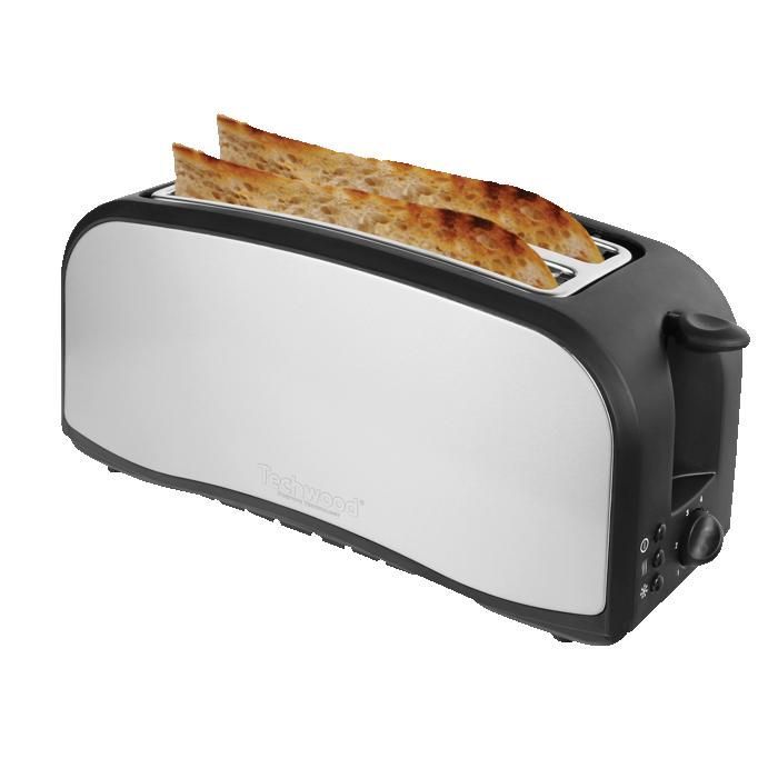 Tostadora Techwood TGPI-1416 de acero inoxidable con bandeja recogemigas, potencia de 1400 W y acabado en negro.