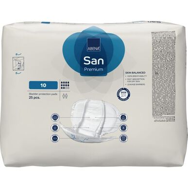 Abena San Premium 360 -vuotosuojat, 10 inkontinenssisidosta, anatominen muoto, 25 kpl