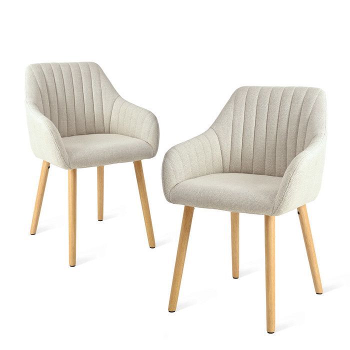 Goeurvant minimalistische stoelen met comfortabele rugleuning, ergonomische armleuningen en massief houten poten - Set van 2 - Beige