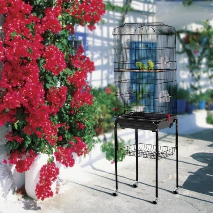 Vogelkäfig (46 x 35,3 x 105,6 cm) für Papageien, Kanarienvögel und Wellensittiche, großer Käfig mit Tragegriff