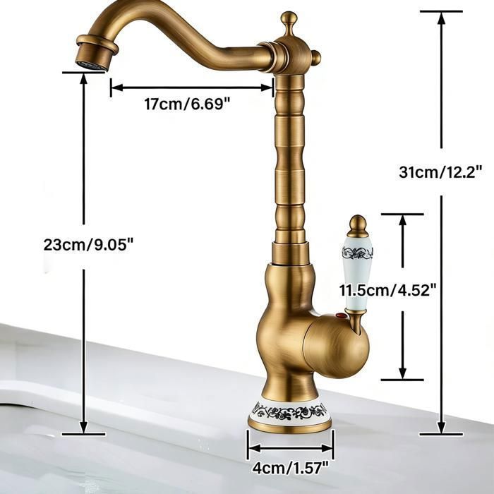 Rubinetto per lavabo monocomando in stile retrò - Rubinetto per bagno - Altezza bocca 250 mm