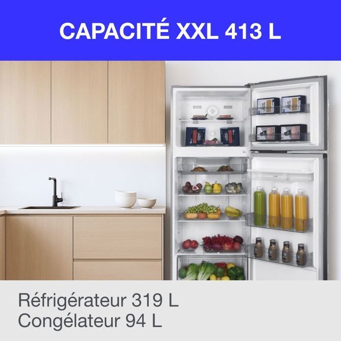 Réfrigérateur congélateur haut - CONTINENTAL EDISON -  413L - Total No Frost(Sans givre)  - inox - L70 cm x H 178 cm