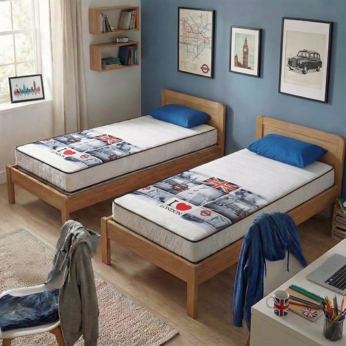 Sæt med 2 LONDON 90x190 cm skummadrasser - 5-zoners konturskum - Fast støtte - 15 cm tyk - Fremstillet i Belgien