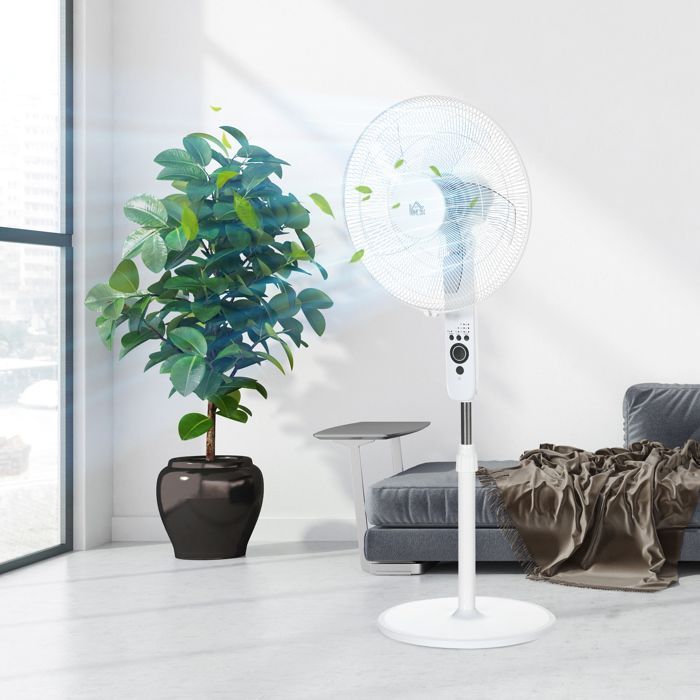 Ventilador de pedestal potente - HOMCOM - 45 W - altura regulable de 110 a 124 cm - mando a distancia - 3 velocidades, oscilación y temporizador