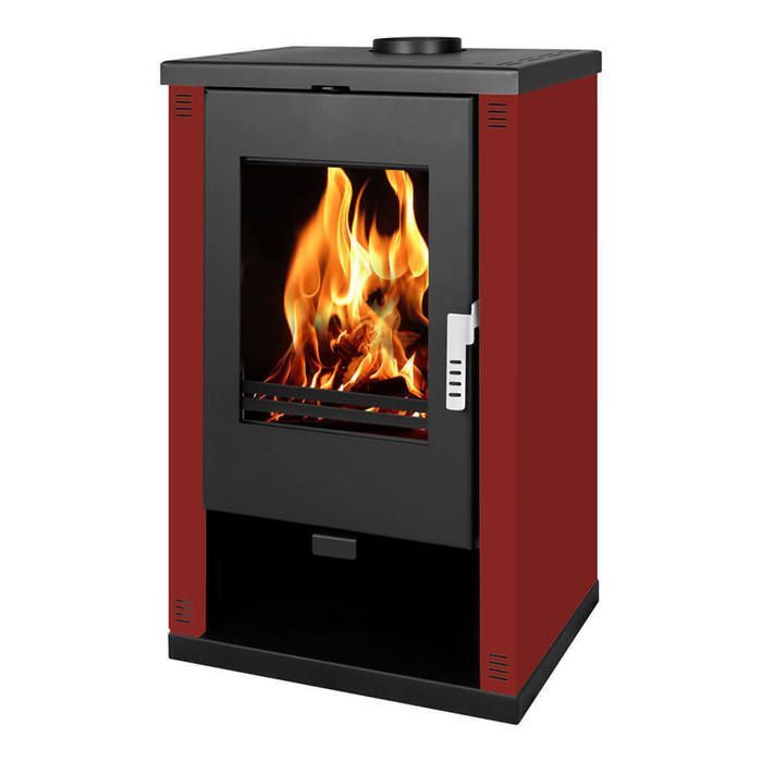 Verso Theia wood-burning stove - 9 kW | Burgundy side panels and contemporary design