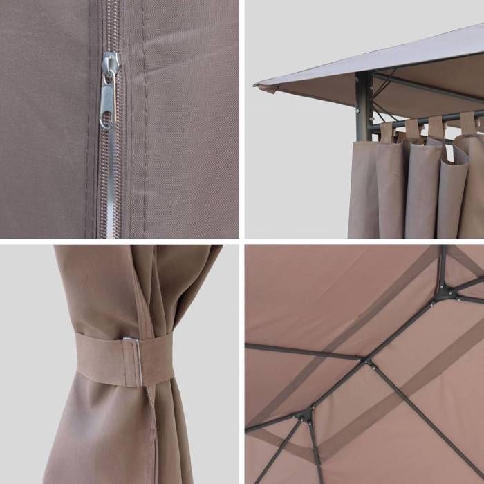 3x4 m Gazebo - Divio - Taupe Canvas - Pergola with curtains. Garden tent. Marquee. Party tent.