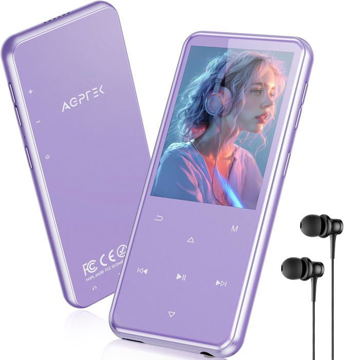 Lecteur MP3 - AGPTEK - 64Go - Bluetooth 5.3 - Écran 2.4'' - Haut-parleur HiFi