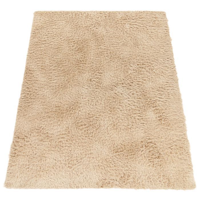 Alfombra Paco Home de pelo largo y suave para sala de estar, de piel sintética, color beige suave, 160x220 cm