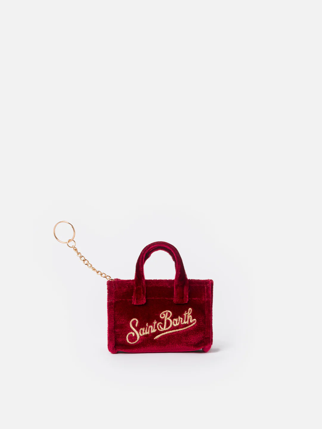 Portachiavi in velluto bordeaux con ricamo logo