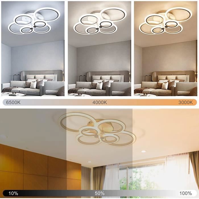 DORLINK DL1105 LED-plafondlamp - 6 ringen 76W - Wit met afstandsbediening - Geschikt voor slaapkamer of hal