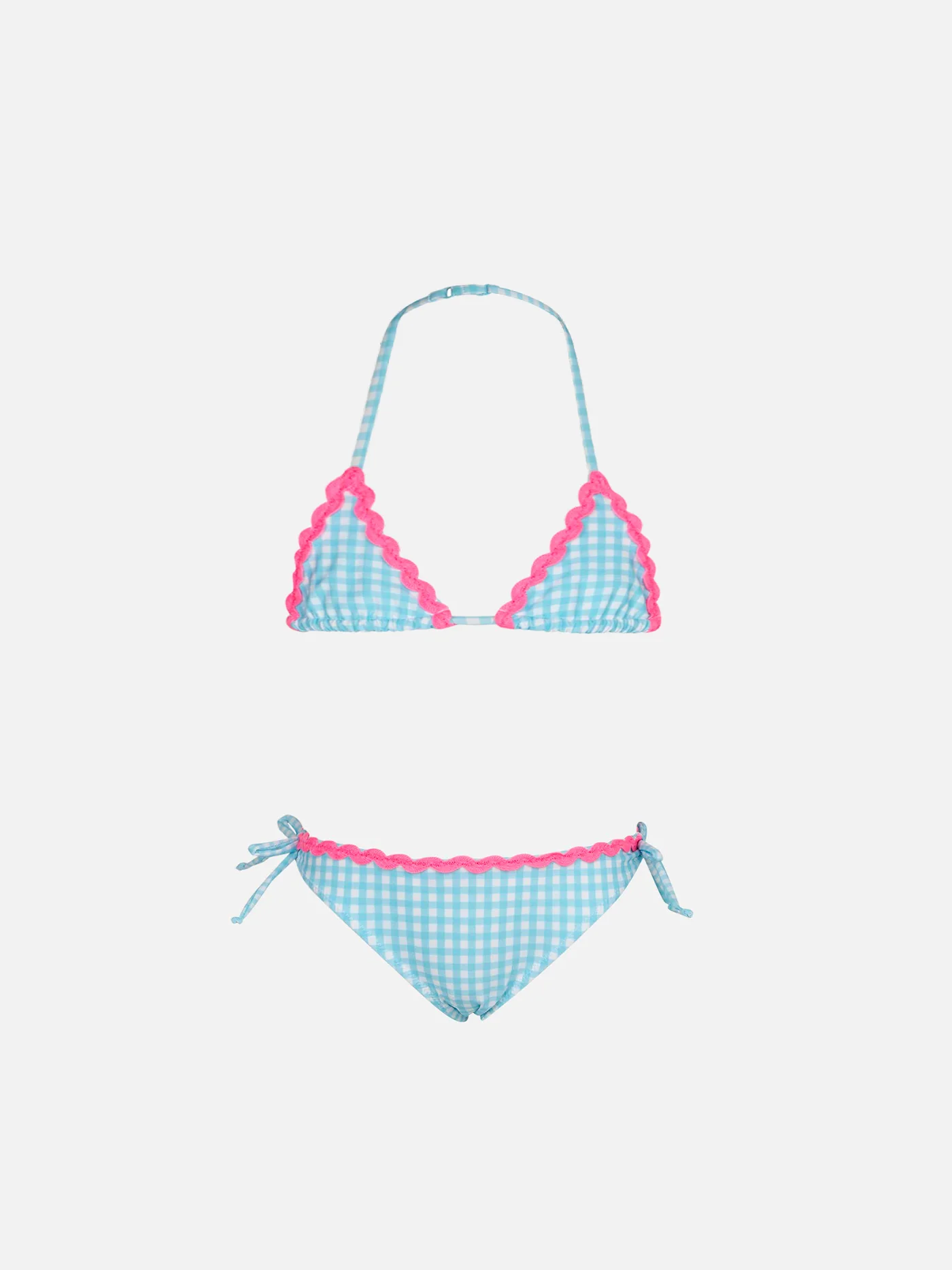 Bikini triangular para bebé con estampado vichy azul