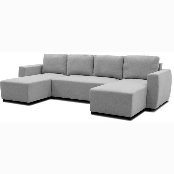 PHARELL 5/6-zits panoramische hoekbank met slaapfunctie - Muisgrijze stof - Opbergvak - B297 x D155 x H85 cm