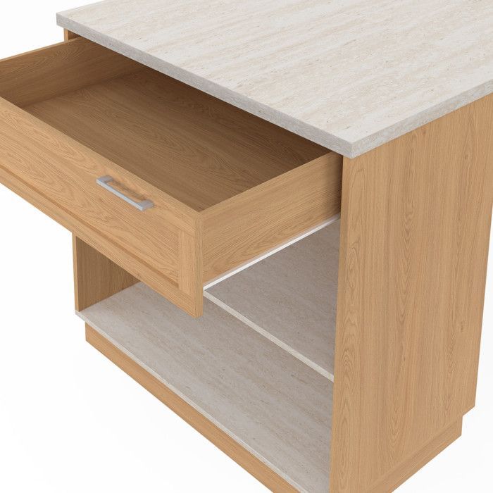 IDMARKET VITO 130cm Central Island High Table for 4 People, Wood and Travertine Effect Top