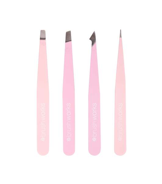 Brushworks 4-teiliges Kombinationspinzetten-Set – Rosa