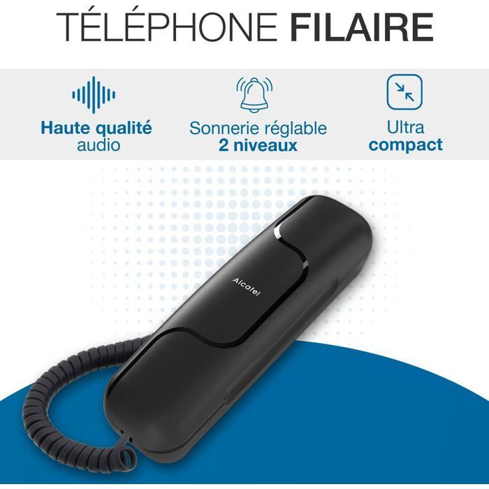 Kabelgebundenes Festnetztelefon – ALCATEL – Temporis T06 – Kompaktes Design – Wand-/Tischmontage – Wahlwiederholungstaste