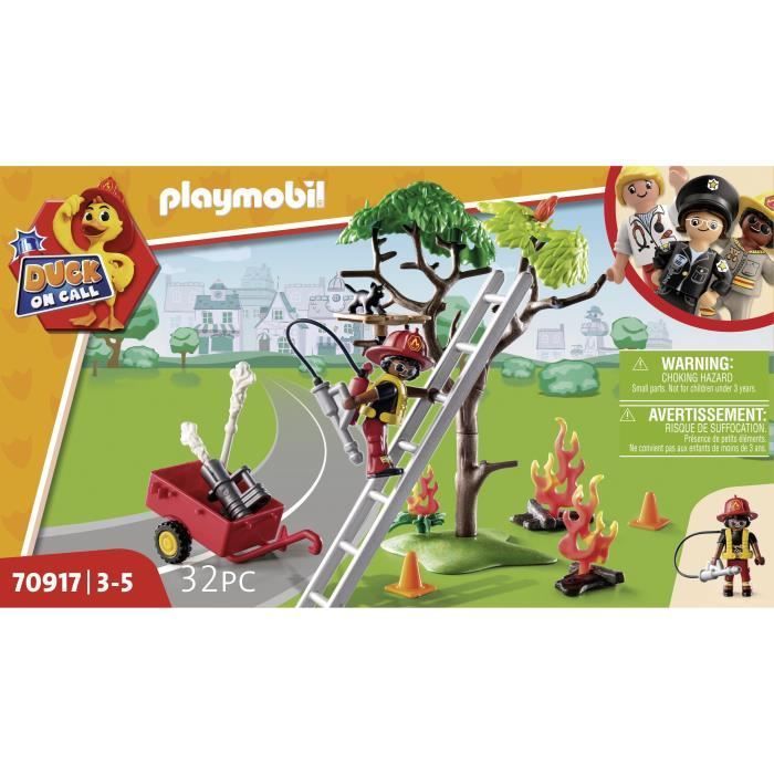 PLAYMOBIL - 70917 - EEND OP ROEP - Brandweerman en Kat - Meerkleurig - 225,1 g - 32 onderdelen