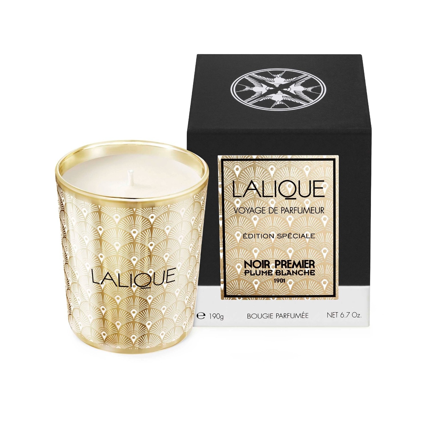 Lalique Bougie Noir Premier Plume Blanche