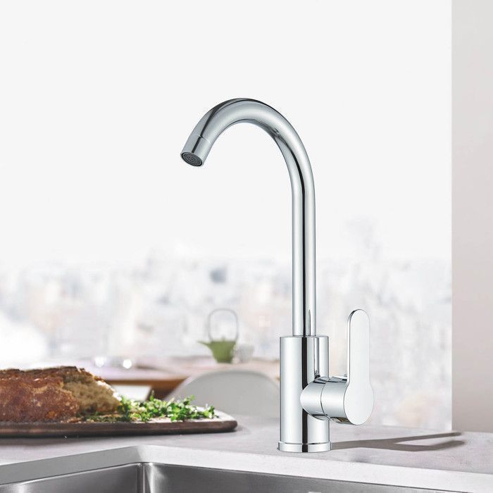 Rubinetto miscelatore da cucina cromato, monocomando, beccuccio a 360°, arco alto, uscita dell'acqua alta.