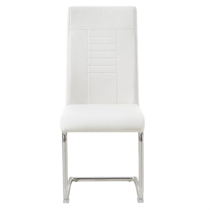 Lot de 4 chaises de salle à manger ou cuisine LOANO, Chaise cantilever avec assise rembourrée et piètement en métal chromé, Blanc