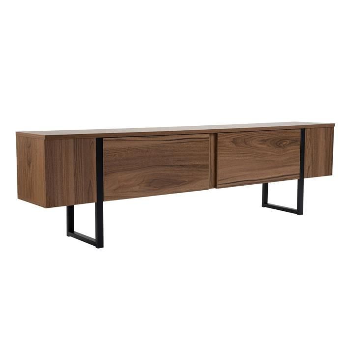 CALICOSY - Mueble para TV con 2 puertas abatibles, 180 cm de ancho - SERENITY - Nogal/Negro